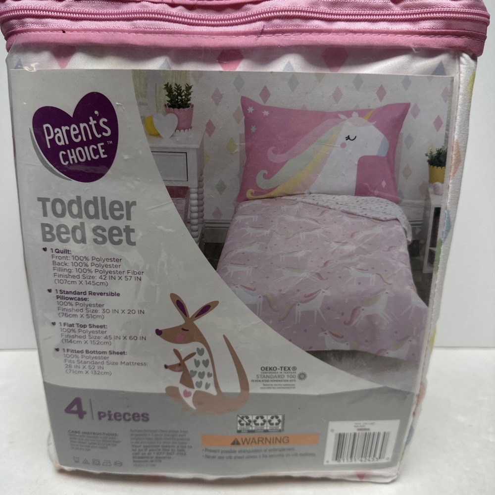 4-Piece Pink Magical Wishes Unicorn Toddler Bedding Set NEW quilt,2 sheets,pcase